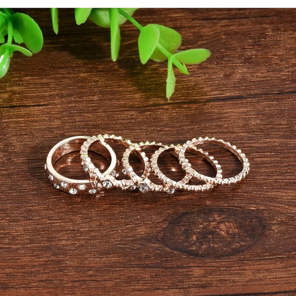 5Pcs/Set Crystal Rose Gold Stackable Ring - Picture 5 of 5